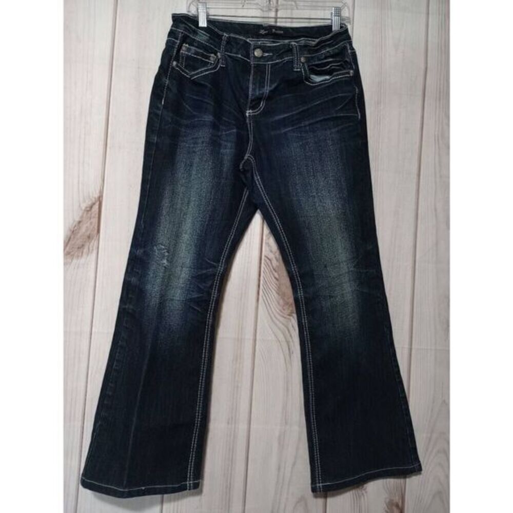 Love Nation Womens 12P Dark Wash Fleur De Lis Embroidered Sequin Bootcut Jeans